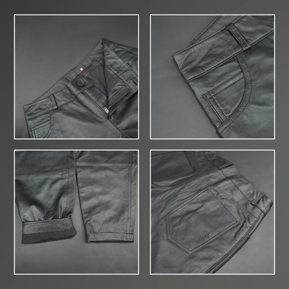 Premium black sheep Morocco leather pants with slim-fit design, smooth finish, and durable stitching for casual and party wear