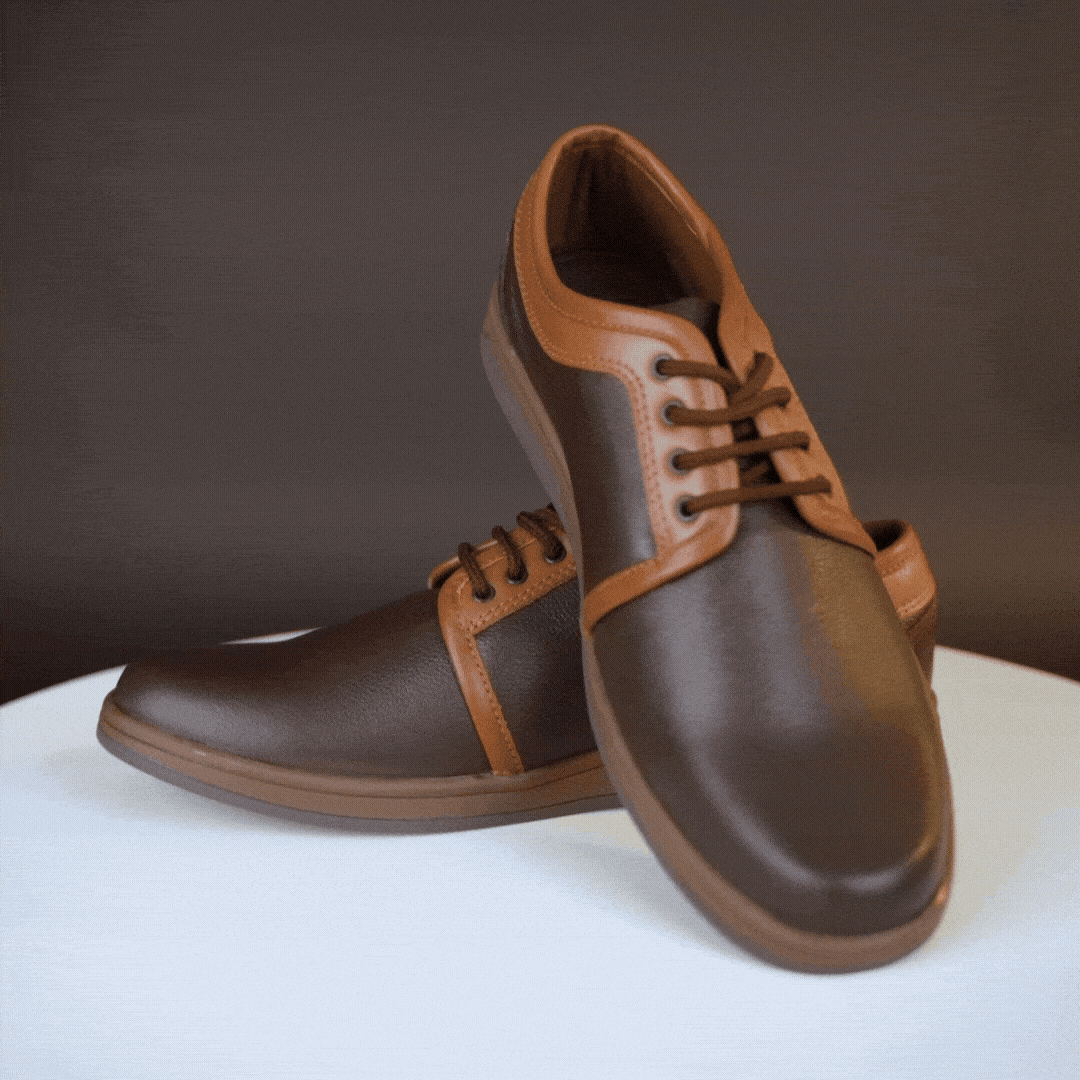 Brown shoes crafted from premium Cow Chalsia leather with breathable mesh lining, supportive non-woven insole, and durable TPR sole—comfortable, reliable, and ideal for everyday casual wear and light outdoor use.