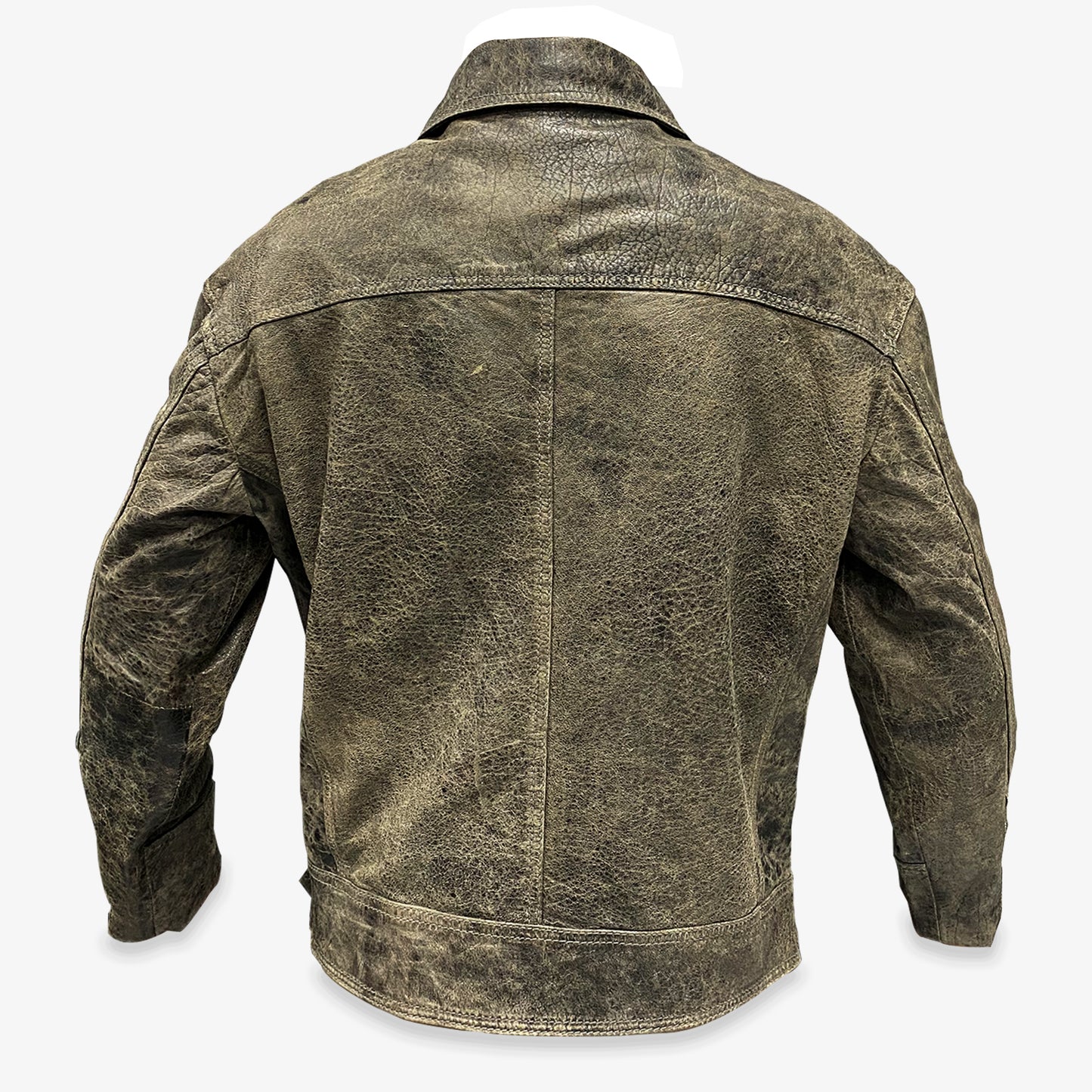 Men’s black and grey cow leather Perfecto jacket with side zip closure, two functional pockets, and a sleek, versatile design combining style and functionality