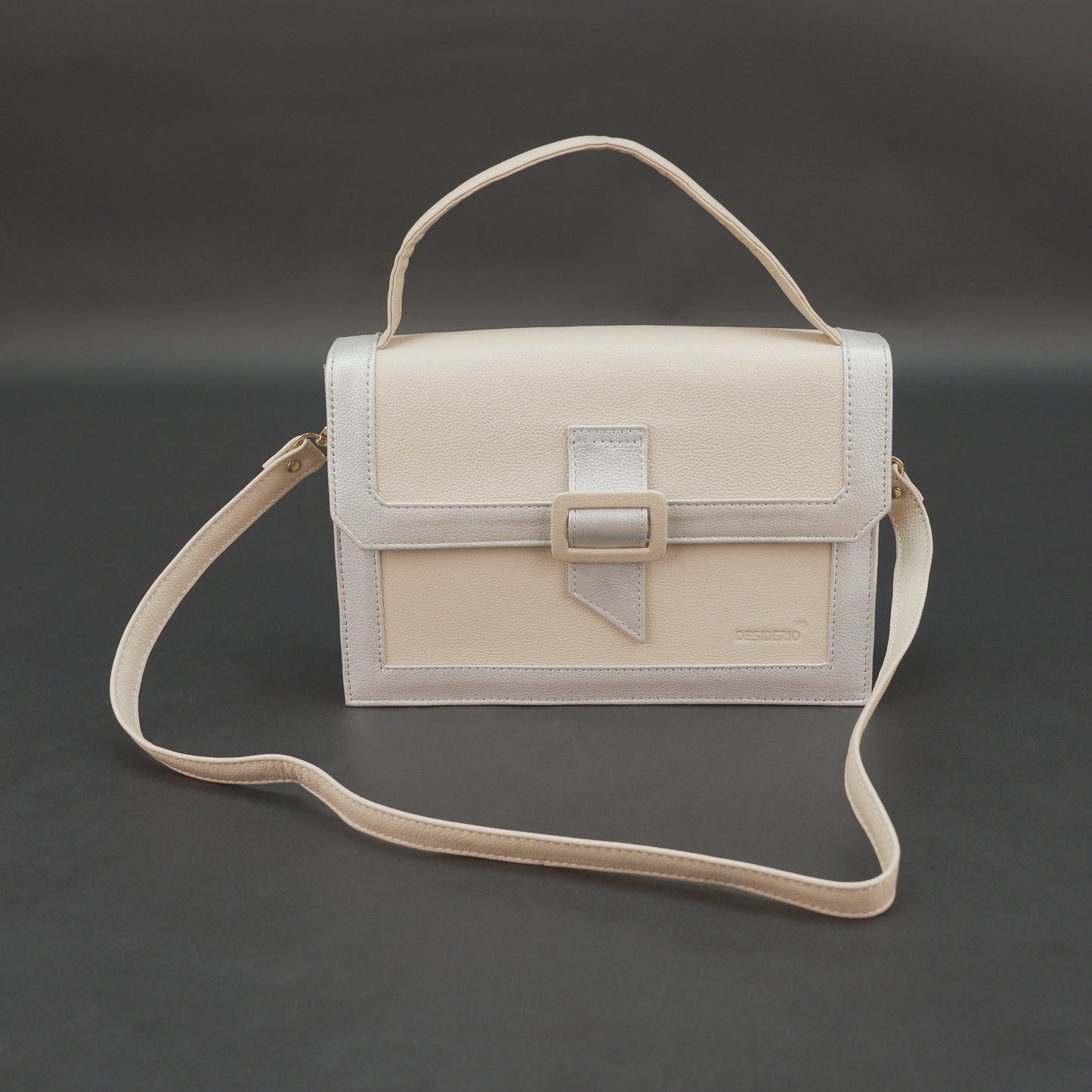 Real leather beige crossbody handbag with zipper compartment, inner pocket, shoulder strap, stylish everyday use bag