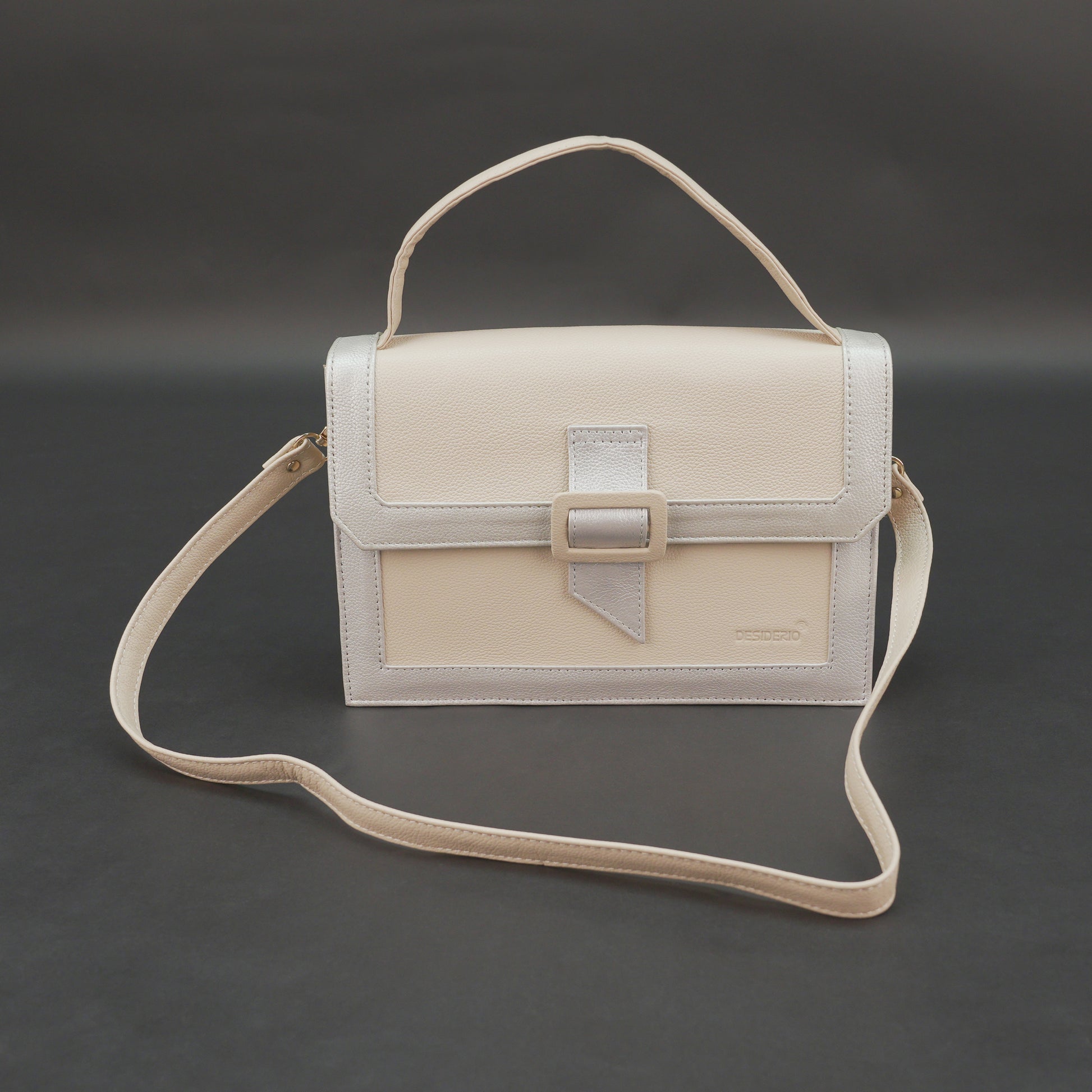 Real leather beige crossbody handbag with zipper compartment, inner pocket, shoulder strap, stylish everyday use bag