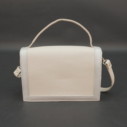 Real leather beige crossbody handbag with zipper compartment, inner pocket, shoulder strap, stylish everyday use bag