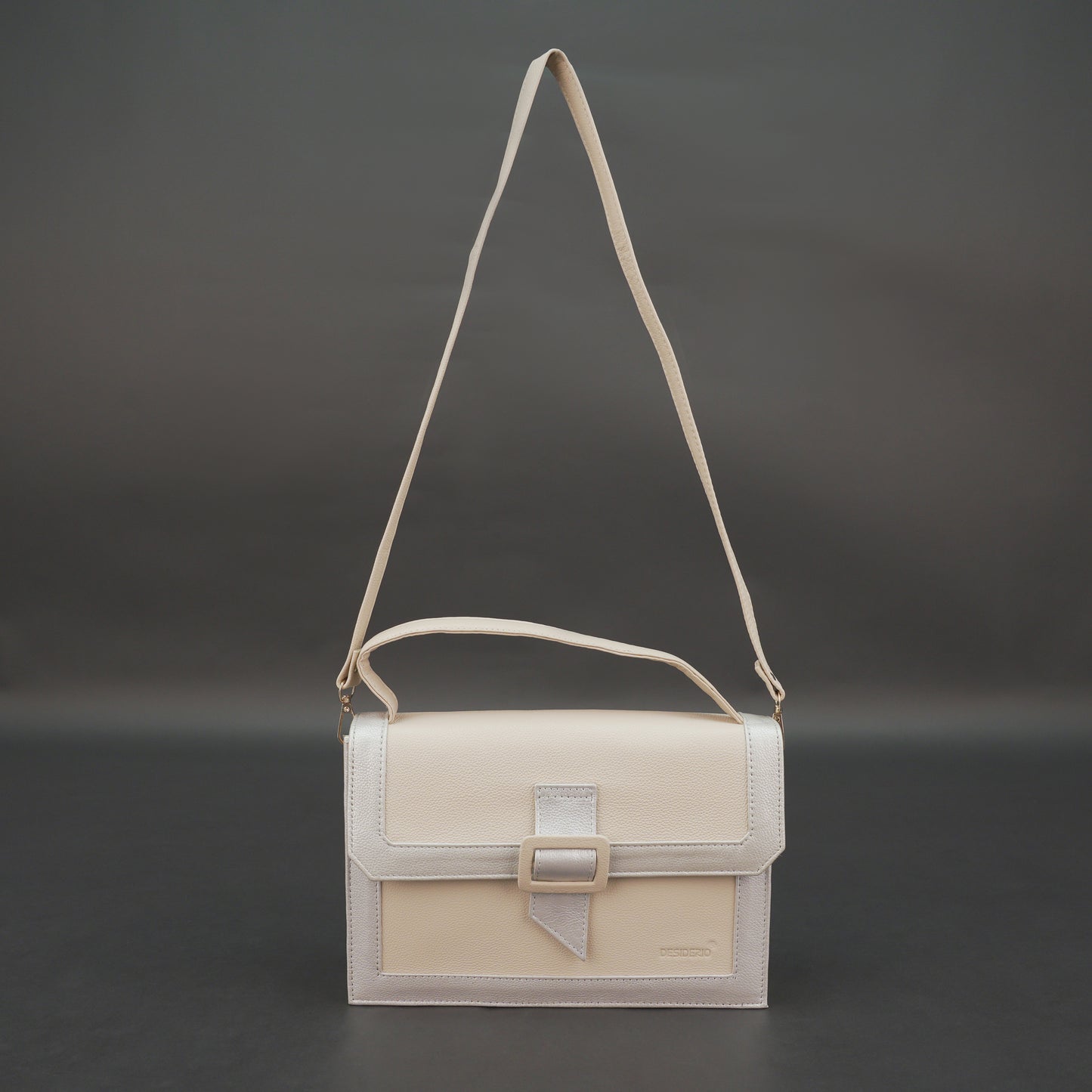 Real leather beige crossbody handbag with zipper compartment, inner pocket, shoulder strap, stylish everyday use bag