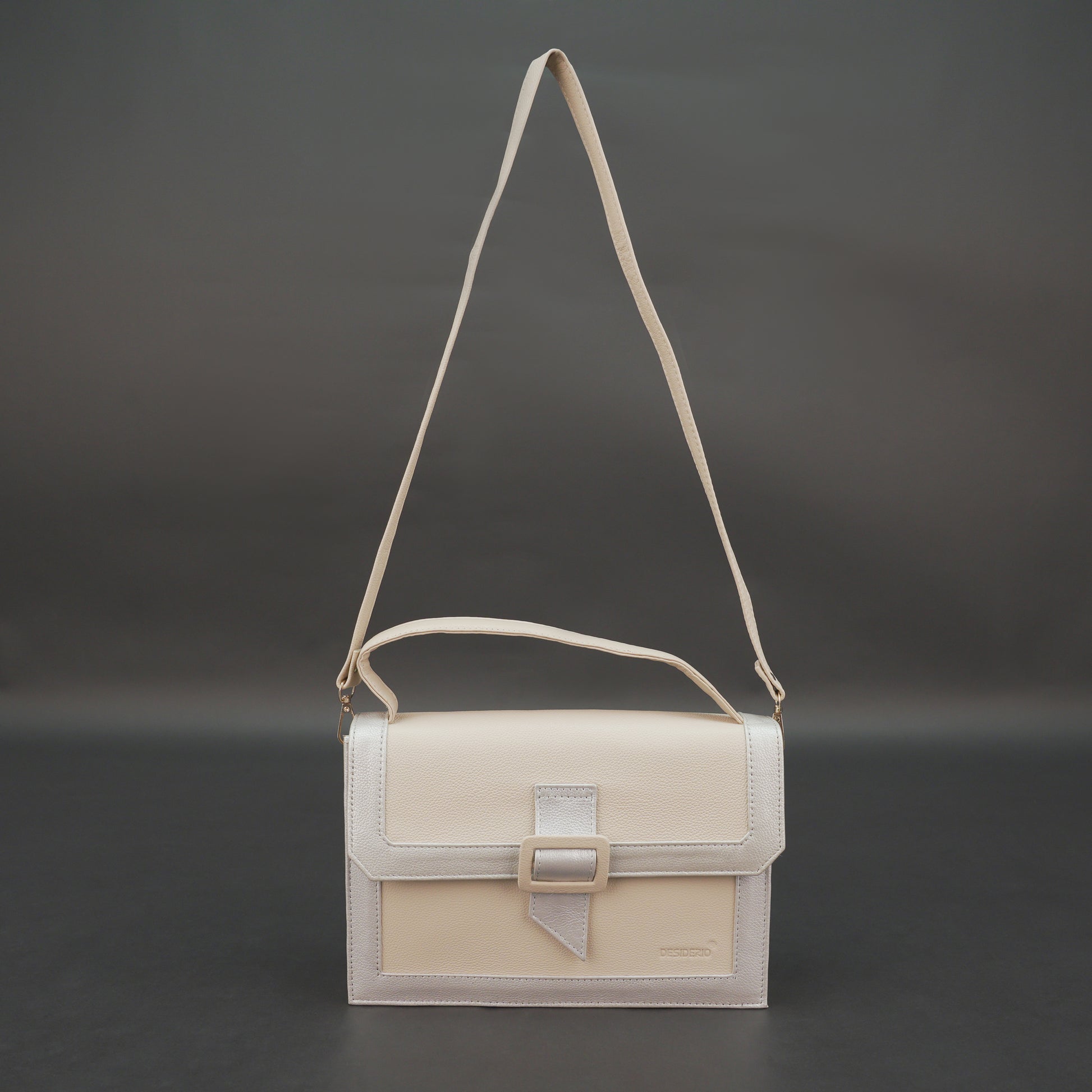 Real leather beige crossbody handbag with zipper compartment, inner pocket, shoulder strap, stylish everyday use bag