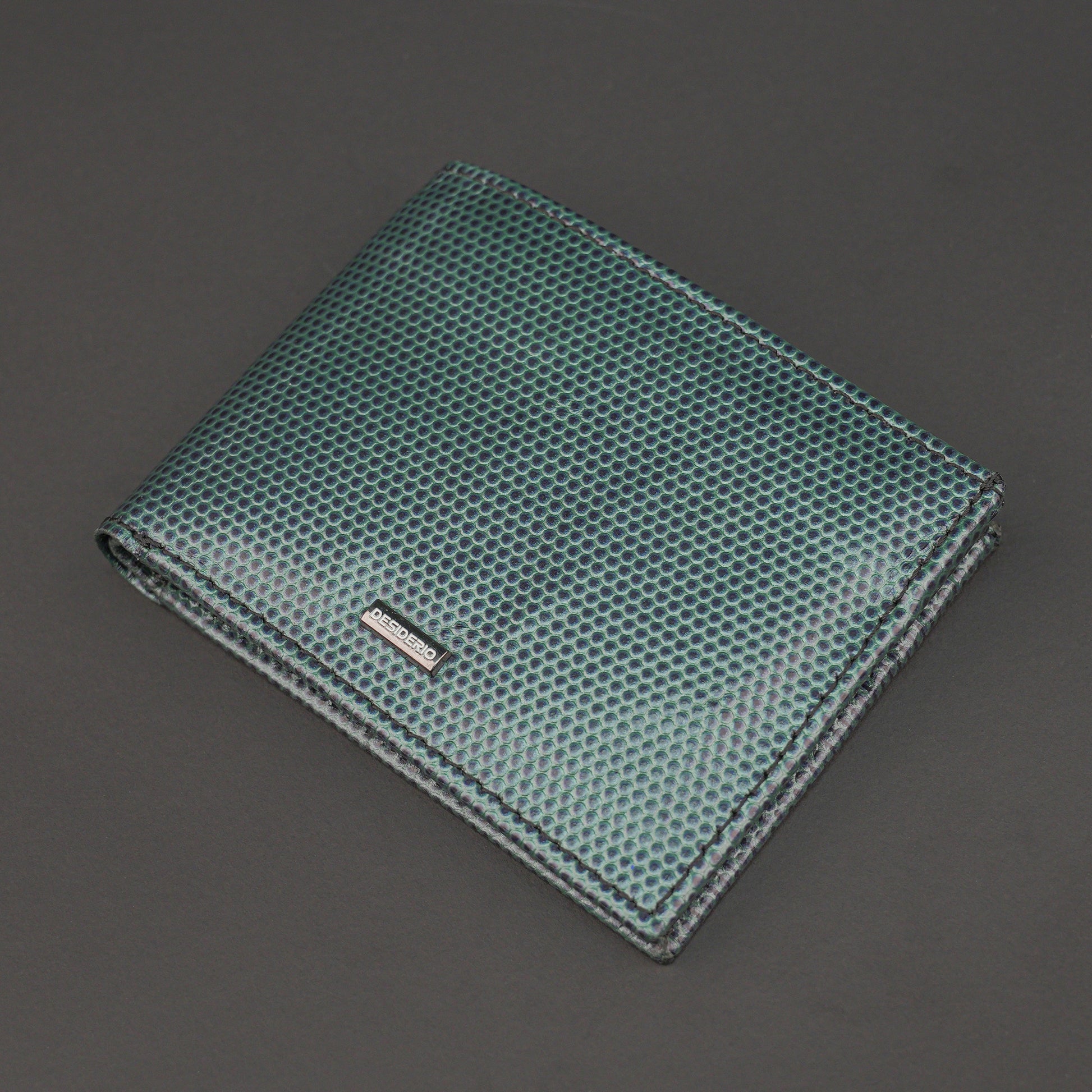 Premium green-blue leather wallet, sleek and compact holds 6 cards, 1 ID, and 2 cash compartments for everyday use.