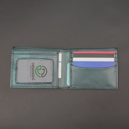 Premium green-blue leather wallet, sleek and compact holds 6 cards, 1 ID, and 2 cash compartments for everyday use.
