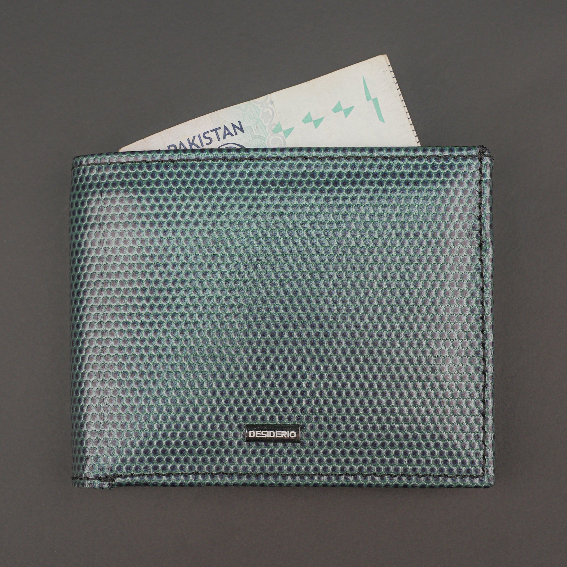 Premium green-blue leather wallet, sleek and compact holds 6 cards, 1 ID, and 2 cash compartments for everyday use.