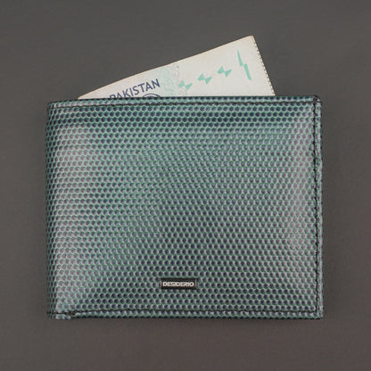 Premium green-blue leather wallet, sleek and compact holds 6 cards, 1 ID, and 2 cash compartments for everyday use.