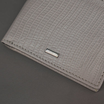 Premium grey leather wallet, sleek and compact holds 6 cards, 1 ID, and 2 cash compartments for everyday use.