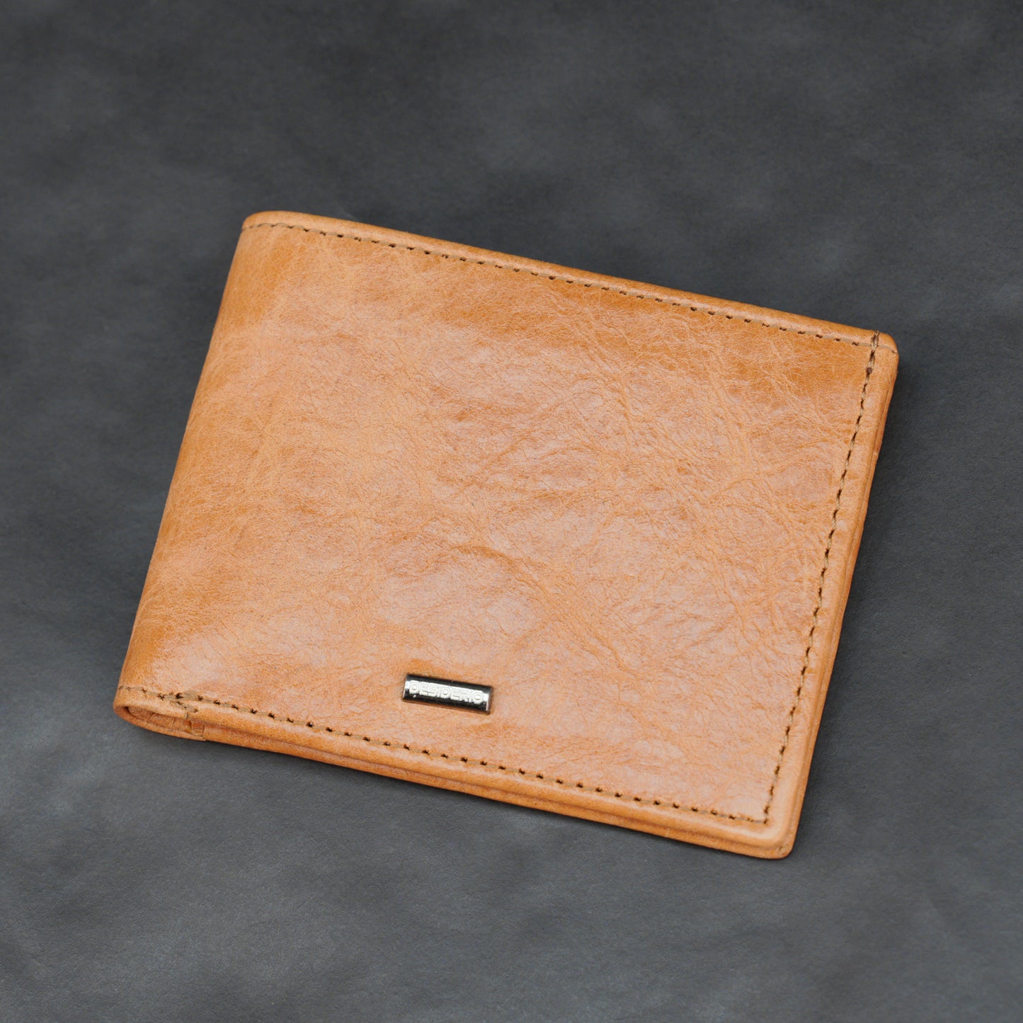 Orange leather wallet with 6 card slots, ID pocket, and 2 cash compartments