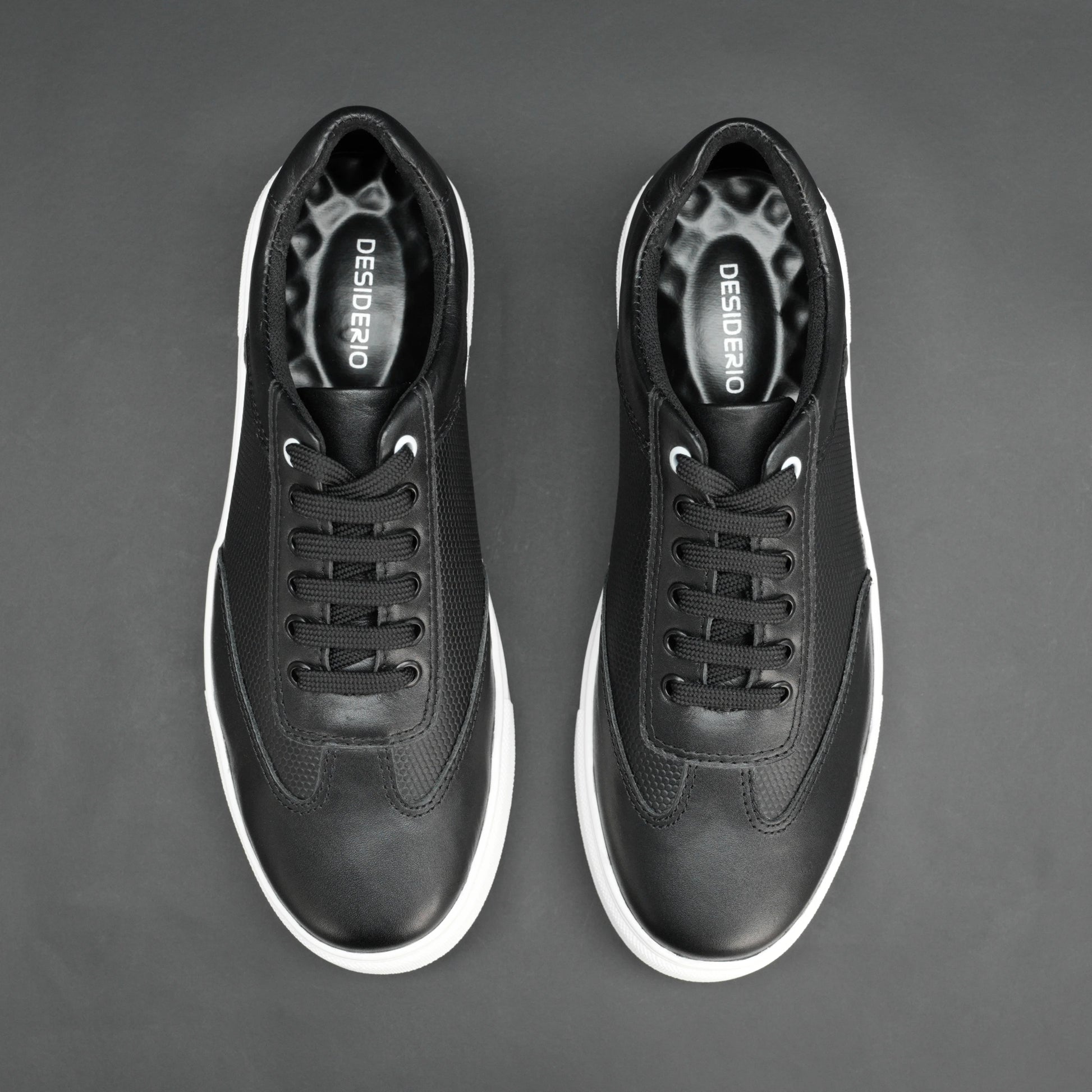 Black cow printed leather sneakers with mesh lining and TPR sole for comfort and durability
