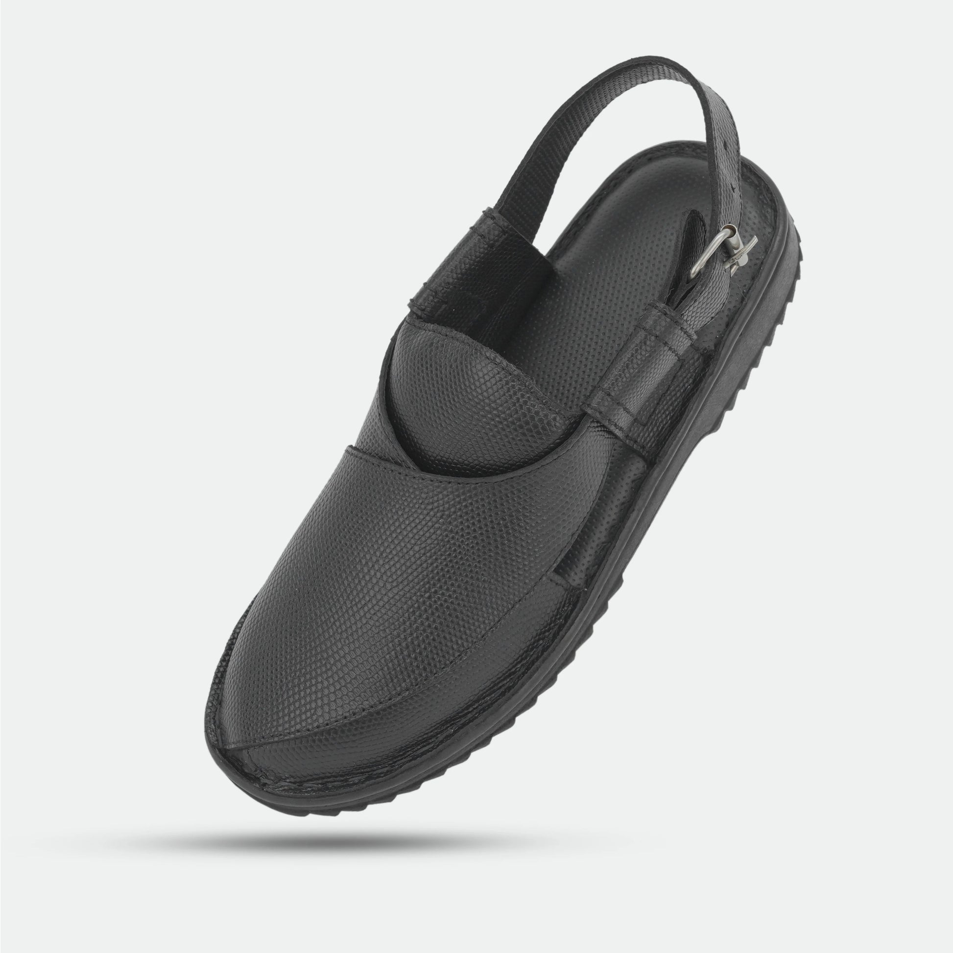 Black handmade genuine leather Peshawari with classic style, comfort, and durable everyday wear