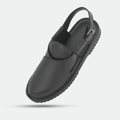 Black handmade genuine leather Peshawari with classic style, comfort, and durable everyday wear