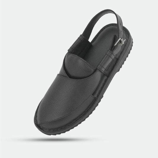 Black handmade genuine leather Peshawari with classic style, comfort, and durable everyday wear
