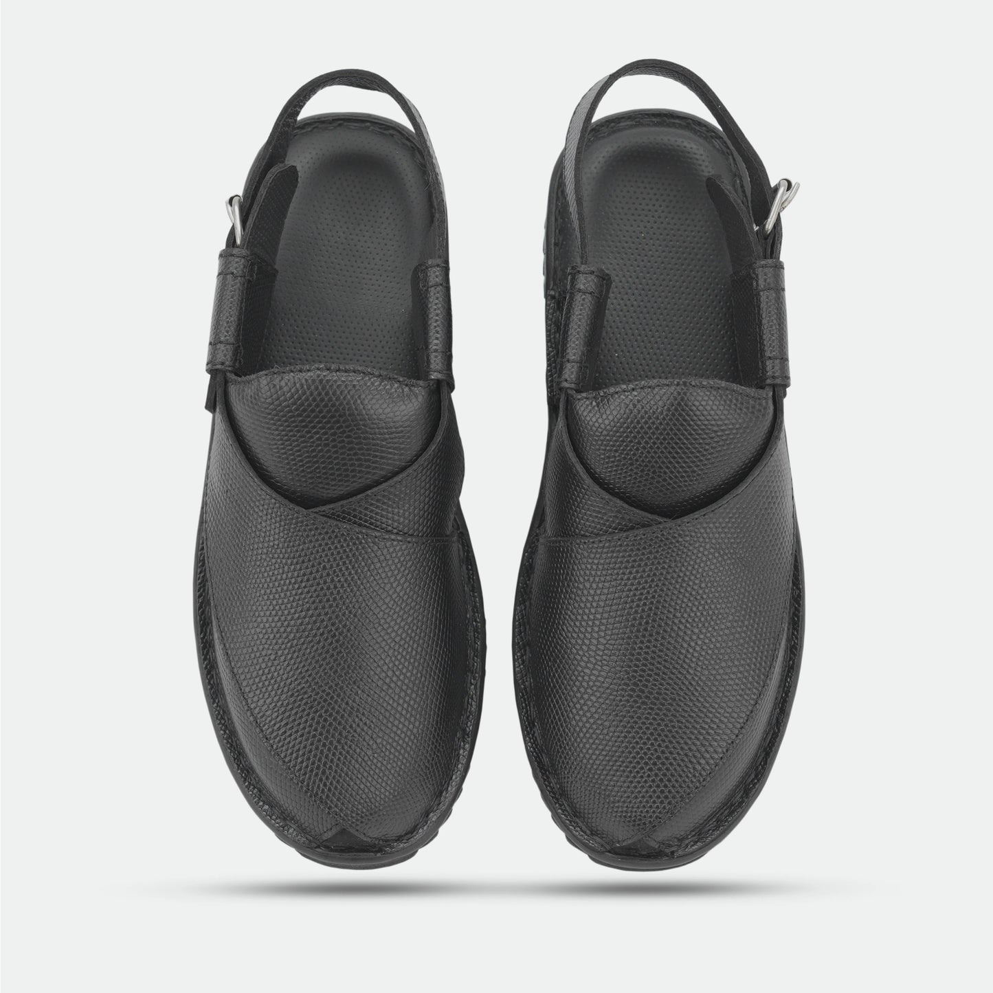 Black handmade genuine leather Peshawari with classic style, comfort, and durable everyday wear