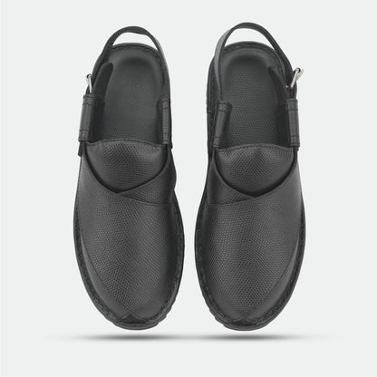 Black handmade genuine leather Peshawari with classic style, comfort, and durable everyday wear