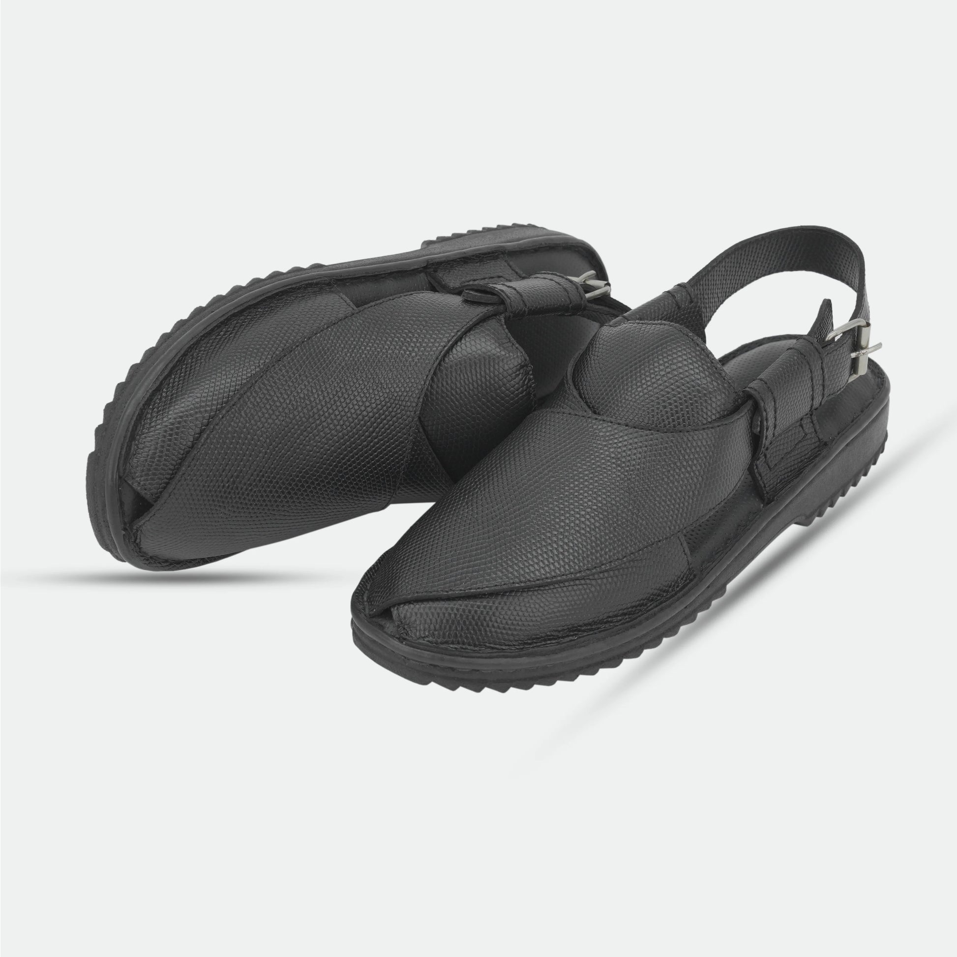 Black handmade genuine leather Peshawari with classic style, comfort, and durable everyday wear