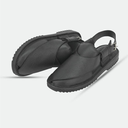 Black handmade genuine leather Peshawari with classic style, comfort, and durable everyday wear