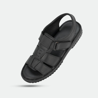 Black handmade genuine leather sandal with classic design, comfort, and durable build for everyday and traditional wear