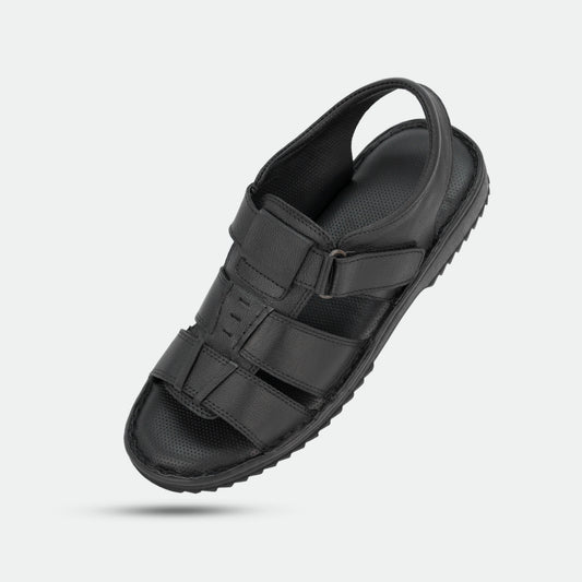 Black handmade genuine leather sandal with classic design, comfort, and durable build for everyday and traditional wear
