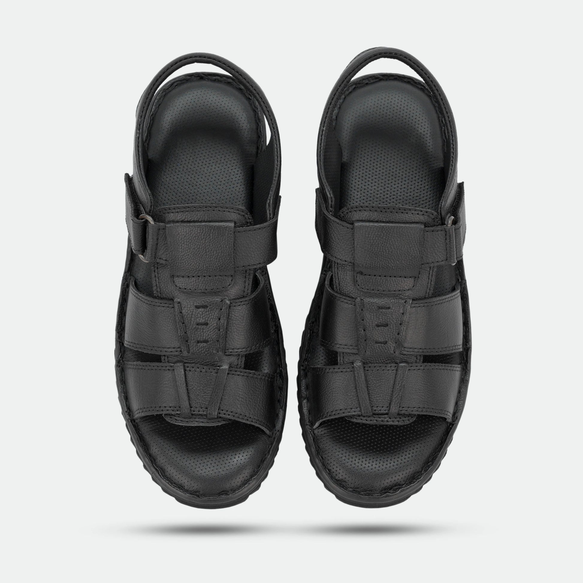 Black handmade genuine leather sandal with classic design, comfort, and durable build for everyday and traditional wear