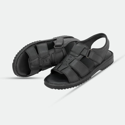 Black handmade genuine leather sandal with classic design, comfort, and durable build for everyday and traditional wear