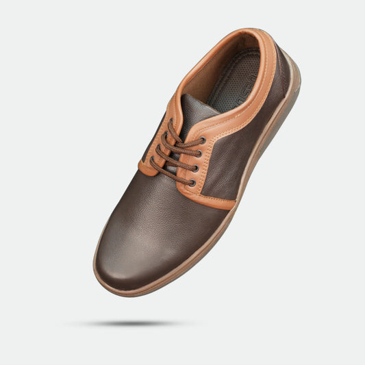 Brown cow Chalsia leather shoes with breathable mesh lining and TPR sole for comfort, grip, and durability