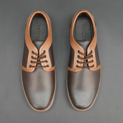 Brown cow Chalsia leather shoes with breathable mesh lining and TPR sole for comfort, grip, and durability
