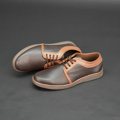 Brown cow Chalsia leather shoes with breathable mesh lining and TPR sole for comfort, grip, and durability