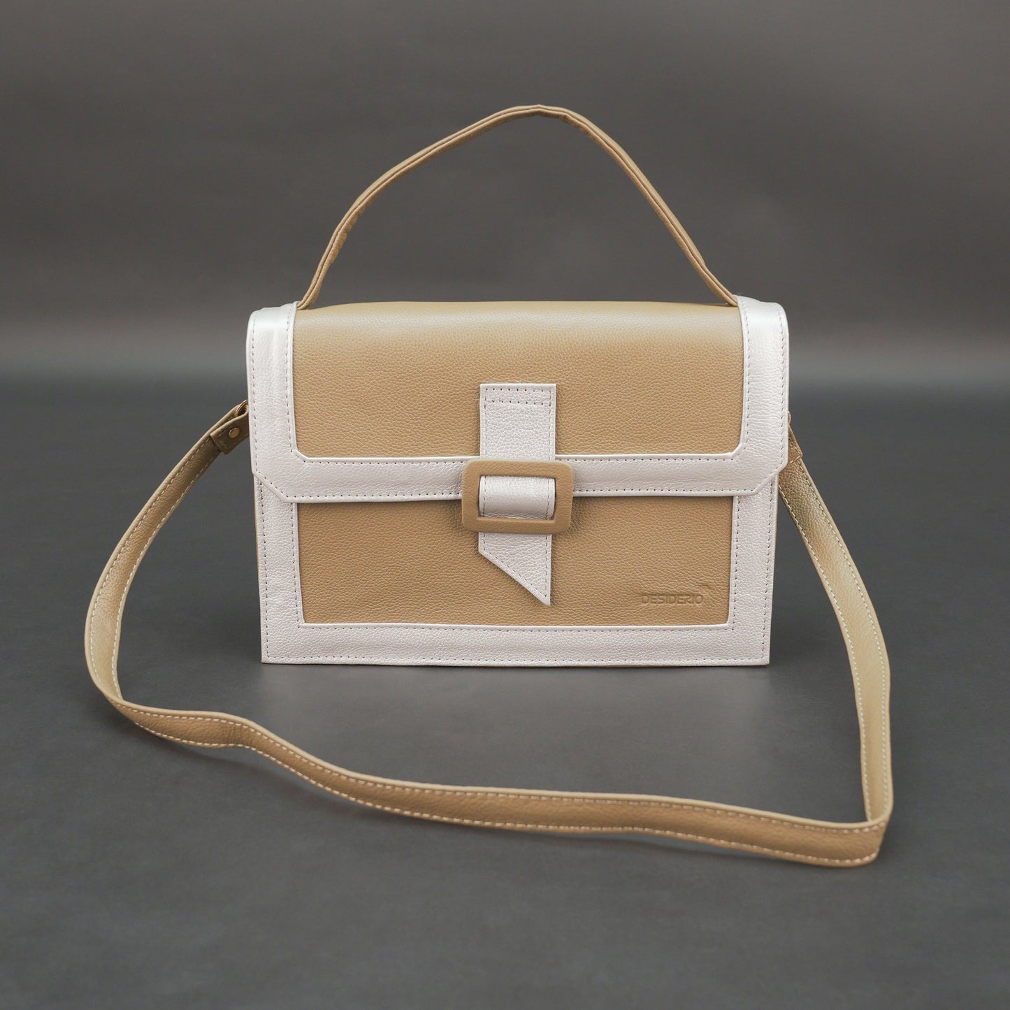 Real leather brown crossbody handbag with zipper compartment, inner pocket, shoulder strap, stylish everyday use bag