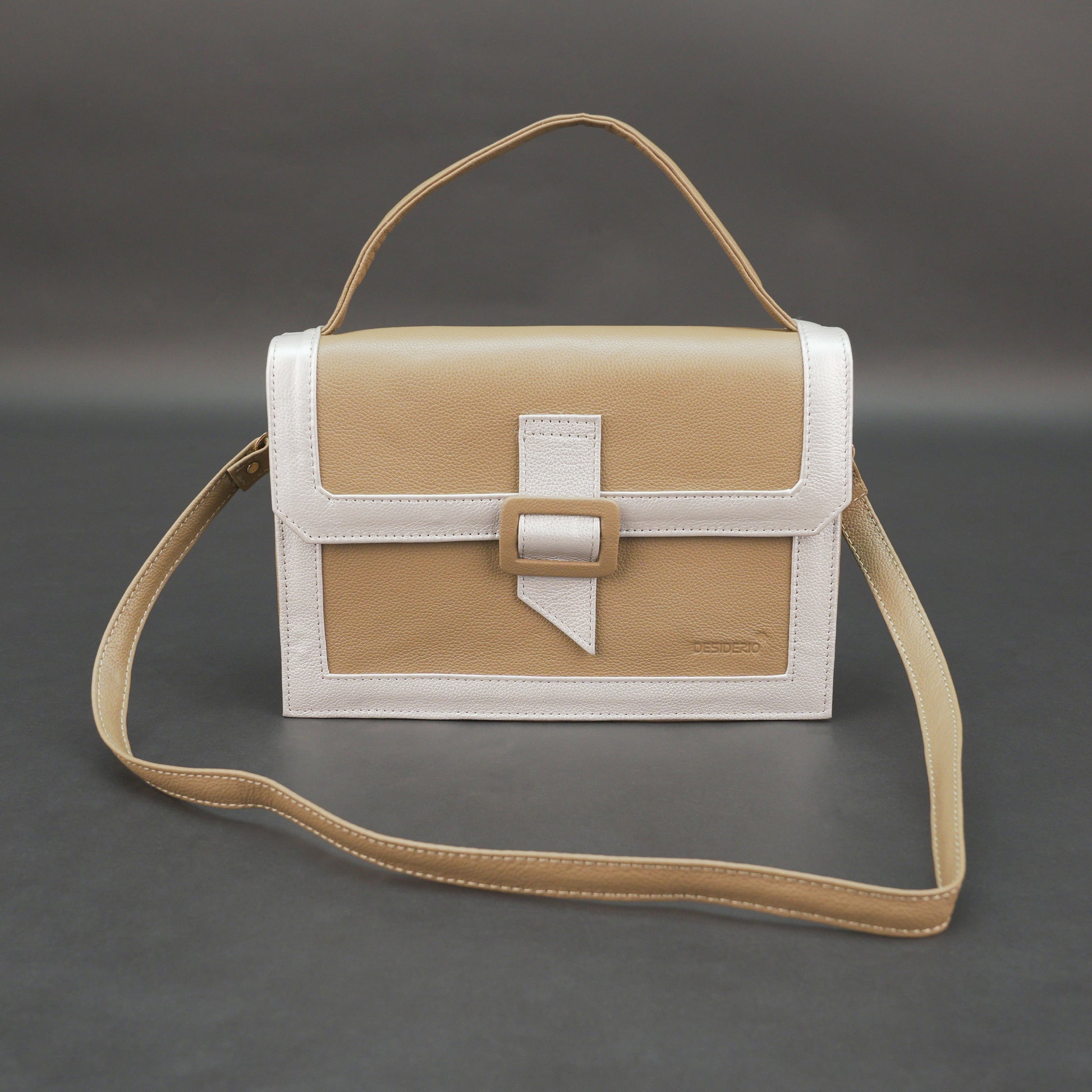 Real leather brown crossbody handbag with zipper compartment, inner pocket, shoulder strap, stylish everyday use bag
