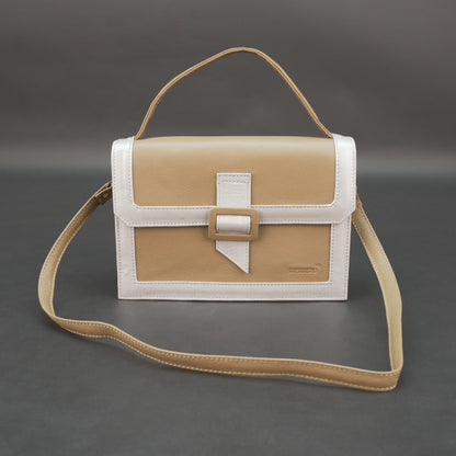 Real leather brown crossbody handbag with zipper compartment, inner pocket, shoulder strap, stylish everyday use bag
