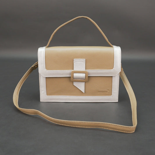 Real leather brown crossbody handbag with zipper compartment, inner pocket, shoulder strap, stylish everyday use bag