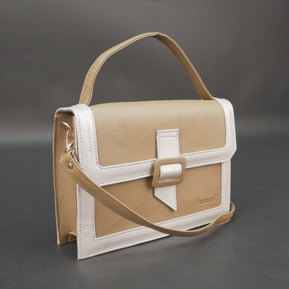 Real leather brown crossbody handbag with zipper compartment, inner pocket, shoulder strap, stylish everyday use bag