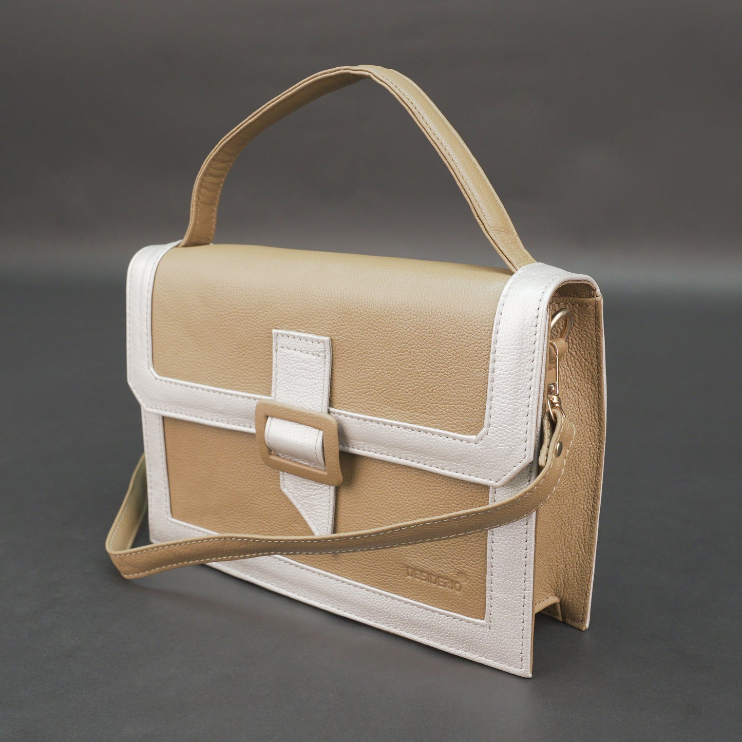 Real leather brown crossbody handbag with zipper compartment, inner pocket, shoulder strap, stylish everyday use bag