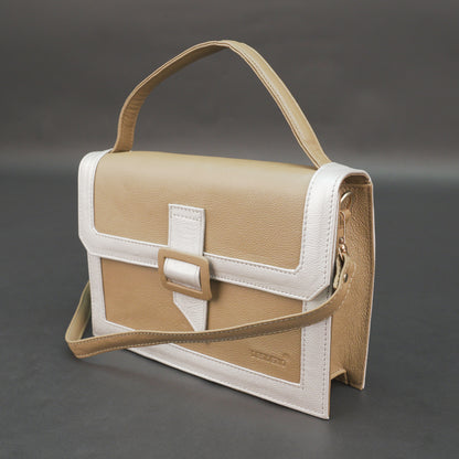 Real leather brown crossbody handbag with zipper compartment, inner pocket, shoulder strap, stylish everyday use bag