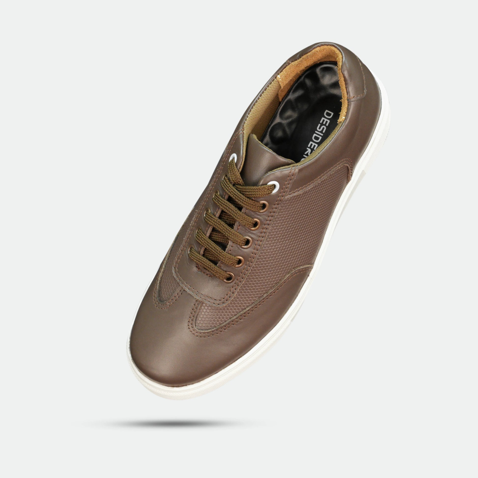 Brown cow printed leather sneakers with mesh lining and TPR sole for comfort and durability