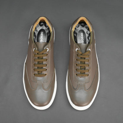 Brown cow printed leather sneakers with mesh lining and TPR sole for comfort and durability