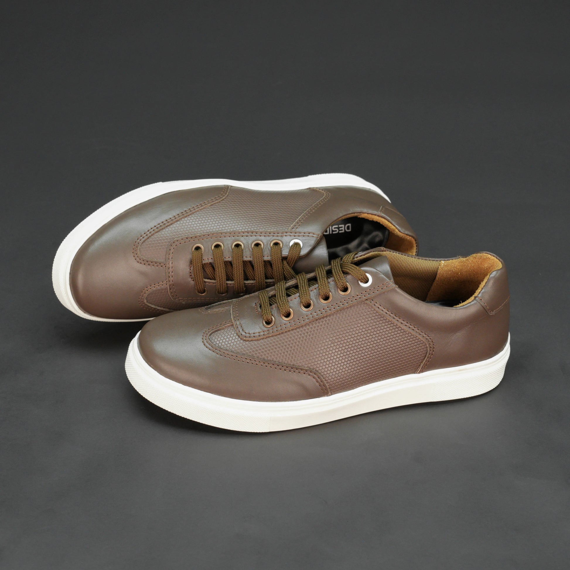 Brown cow printed leather sneakers with mesh lining and TPR sole for comfort and durability