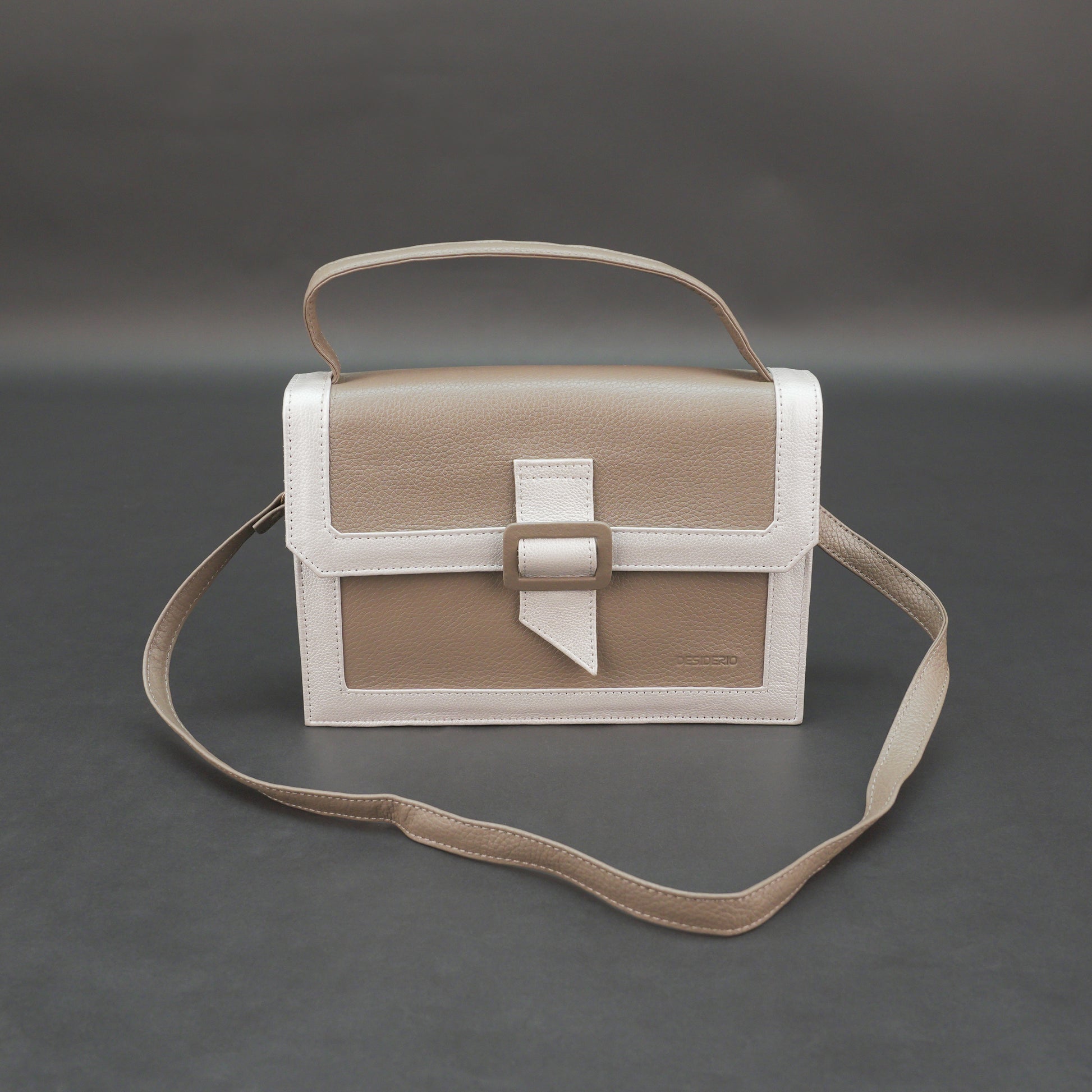 Real leather camel crossbody handbag with zipper compartment, inner pocket, shoulder strap, stylish everyday use bag
