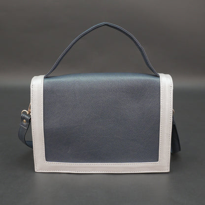 Real leather dark blue crossbody handbag with zipper compartment, inner pocket, shoulder strap, stylish everyday use bag