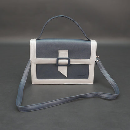 Real leather dark blue crossbody handbag with zipper compartment, inner pocket, shoulder strap, stylish everyday use bag
