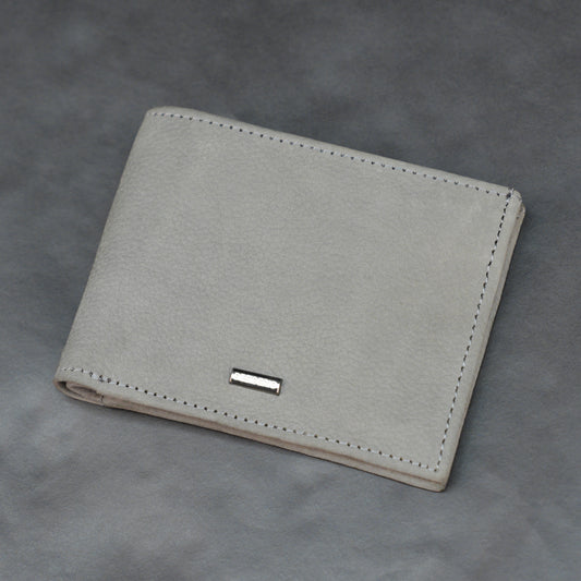 Grey leather wallet with 10 card slots and 2 cash compartments, sleek, slim, and durable for everyday use