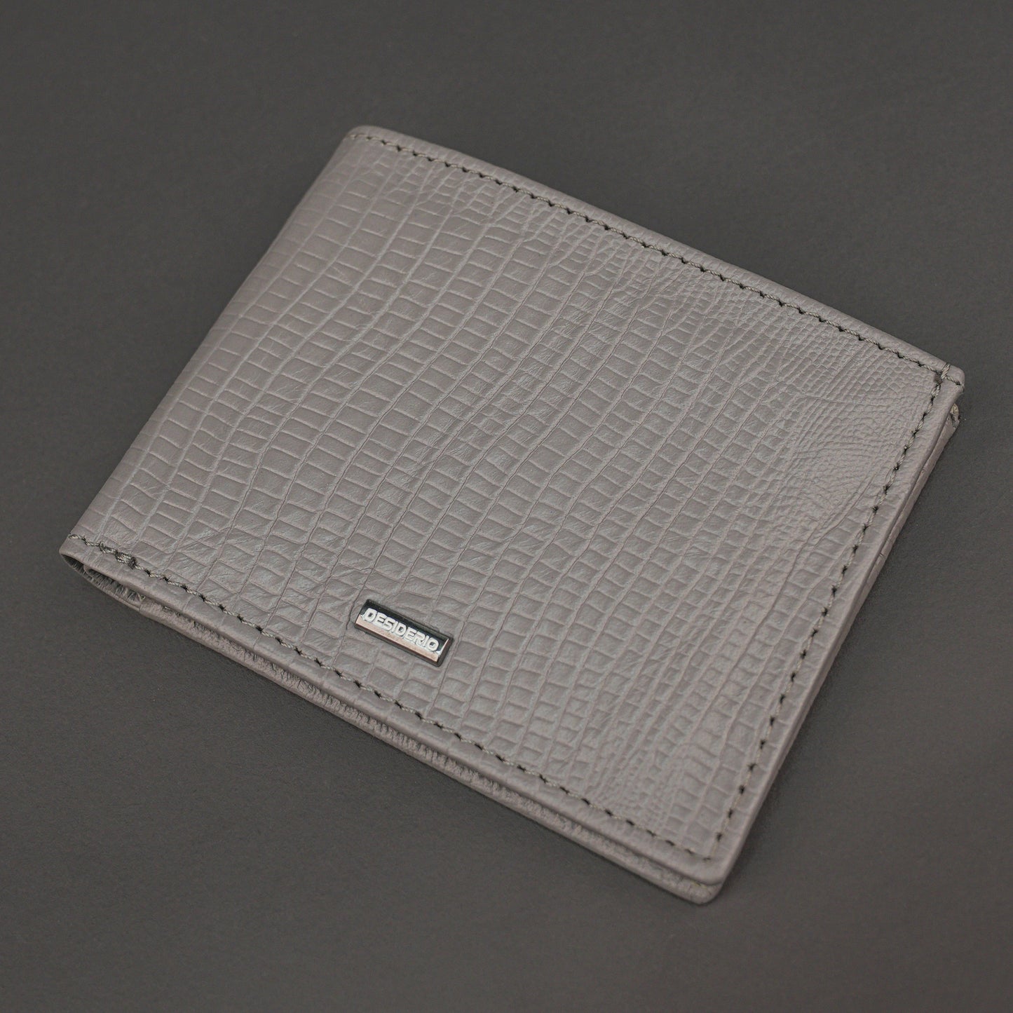 Premium grey leather wallet, sleek and compact holds 6 cards, 1 ID, and 2 cash compartments for everyday use.