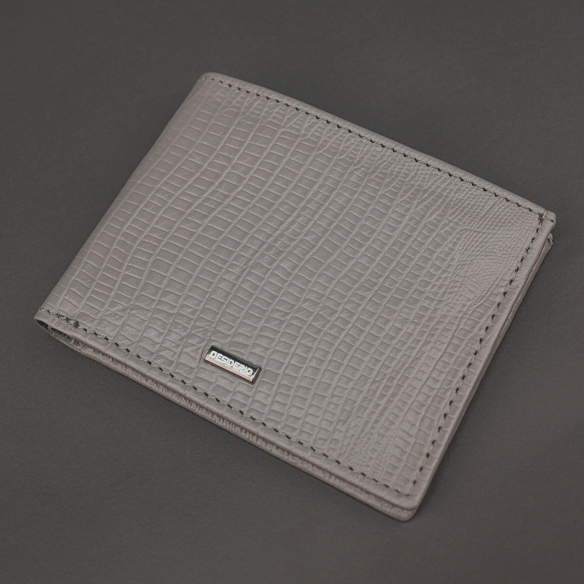Premium grey leather wallet, sleek and compact holds 6 cards, 1 ID, and 2 cash compartments for everyday use.