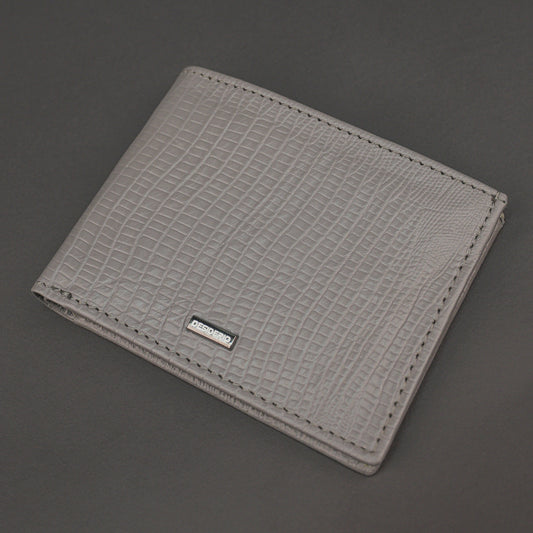 Premium grey leather wallet, sleek and compact holds 6 cards, 1 ID, and 2 cash compartments for everyday use.