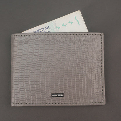 Premium grey leather wallet, sleek and compact holds 6 cards, 1 ID, and 2 cash compartments for everyday use.