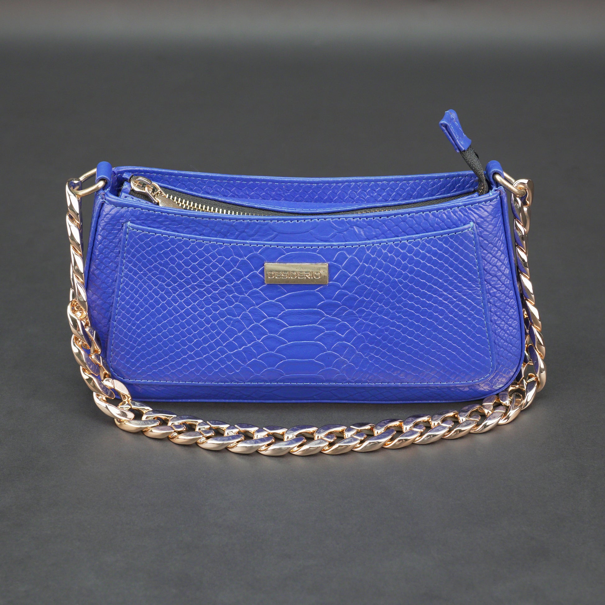 Real leather handbag with gold chain, spacious compartment, zipper pocket, outer pocket, available in multiple colors for daily use
