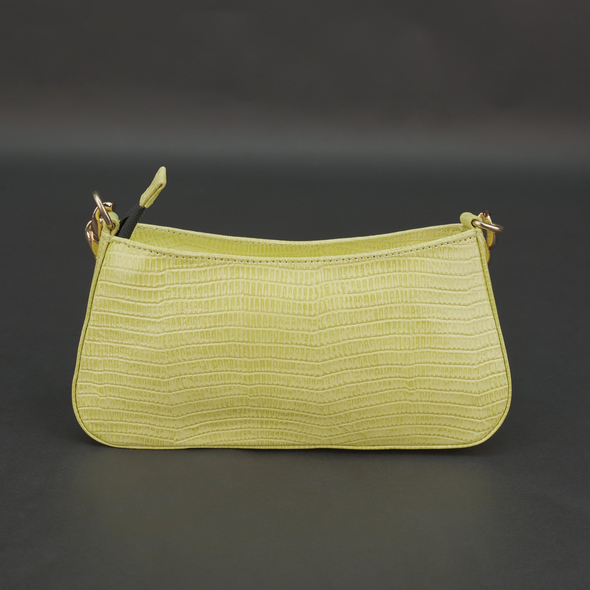 Real leather lemon yellow handbag with gold chain, main compartment, inside zipper pocket, outer pocket, shoulder strap, stylish daily use bag