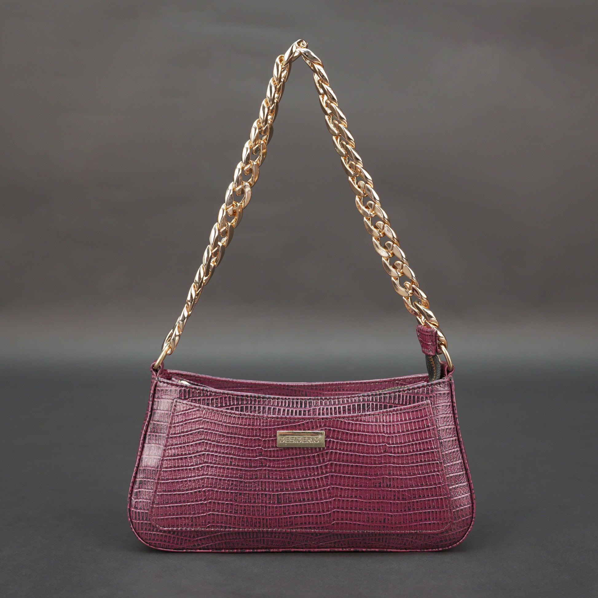 Real leather handbag with gold chain, spacious compartment, zipper pocket, outer pocket, available in multiple colors for daily use